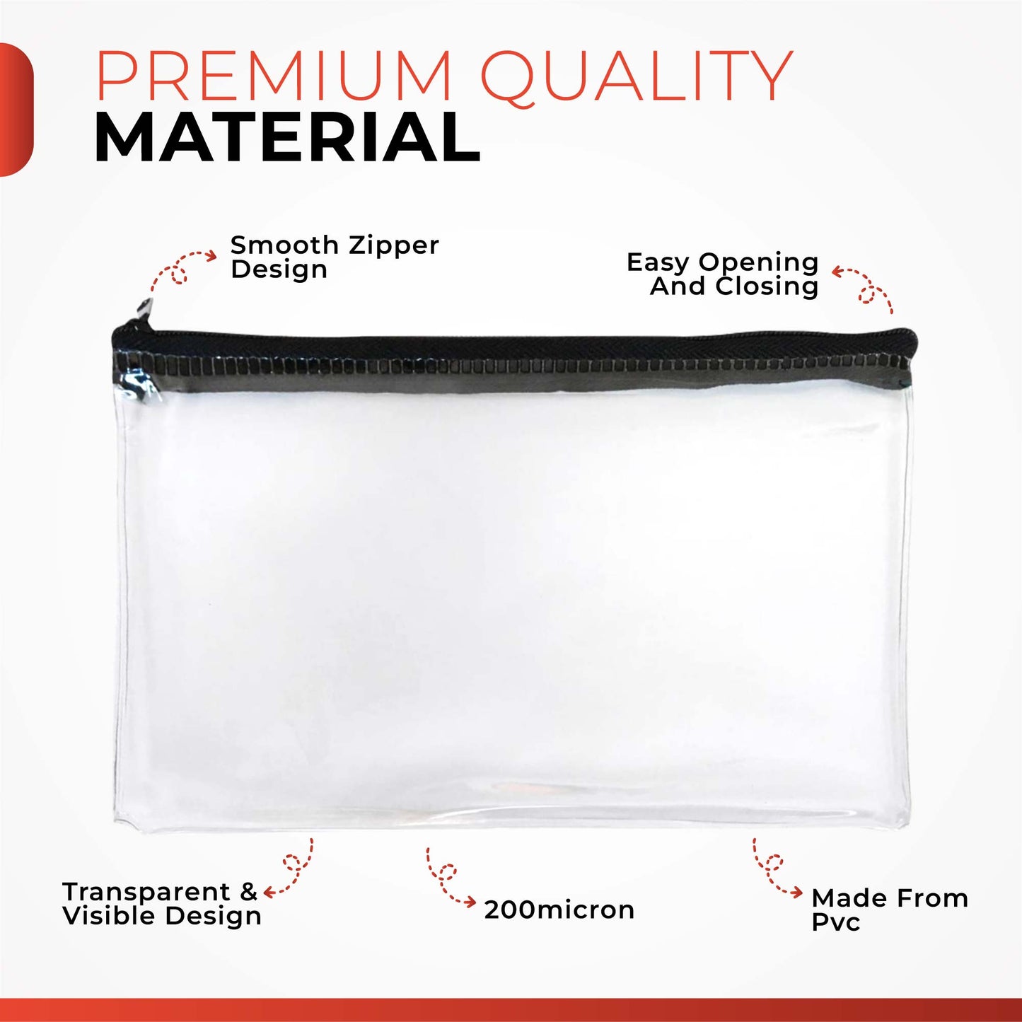 Pack of 2 Janrax 8x5" Black Zip Clear Exam Pencil Cases