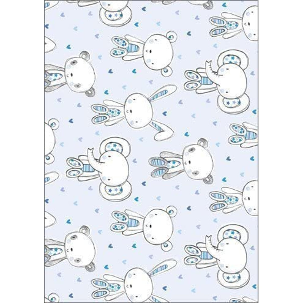 Cute Blue Animal Characters Gift Wrap 2 Sheets 2 Tags 