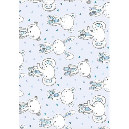 Cute Blue Animal Characters Gift Wrap 2 Sheets 2 Tags 