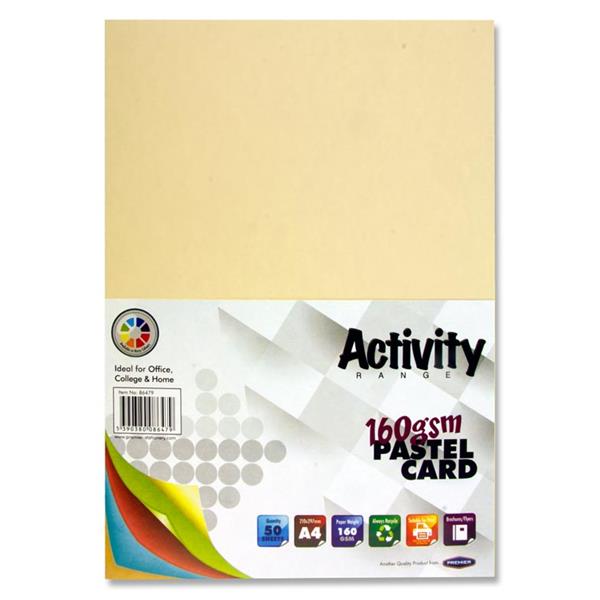 Pack of 50 Sheets A4 Rainbow Assorted Pastel Colour 160gsm Card by Premier Activity