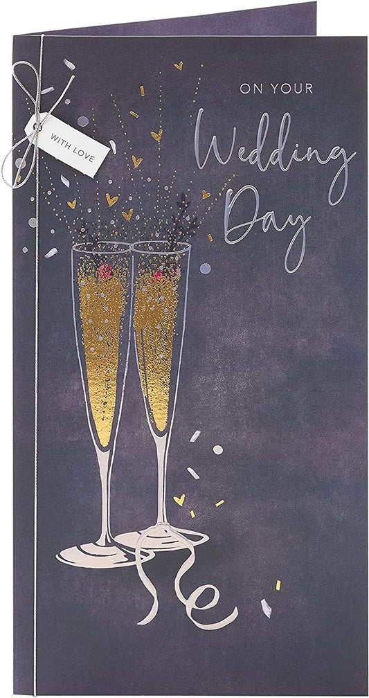 Wedding Day Champagne Flutes Design Congratulations Card