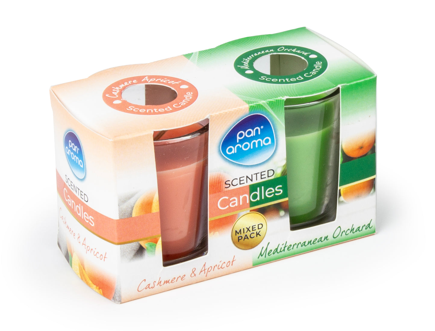 Pack of 2 Glass Candles - Cashmere & Apricot Mediterranean Orchard Scented