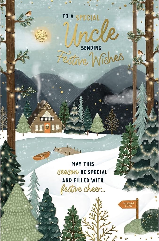 Festive Cabin Scene Uncle Christmas Card