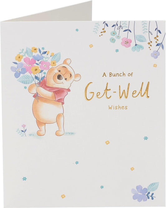Flower Design Winnie The Pooh Get Well Soon Card