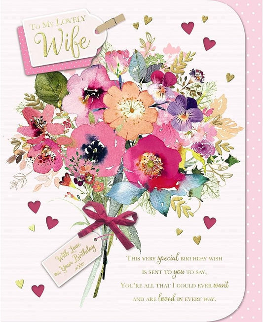 Colourful Bouquet and Verse Lovely Wife Large Boxed Birthday Card