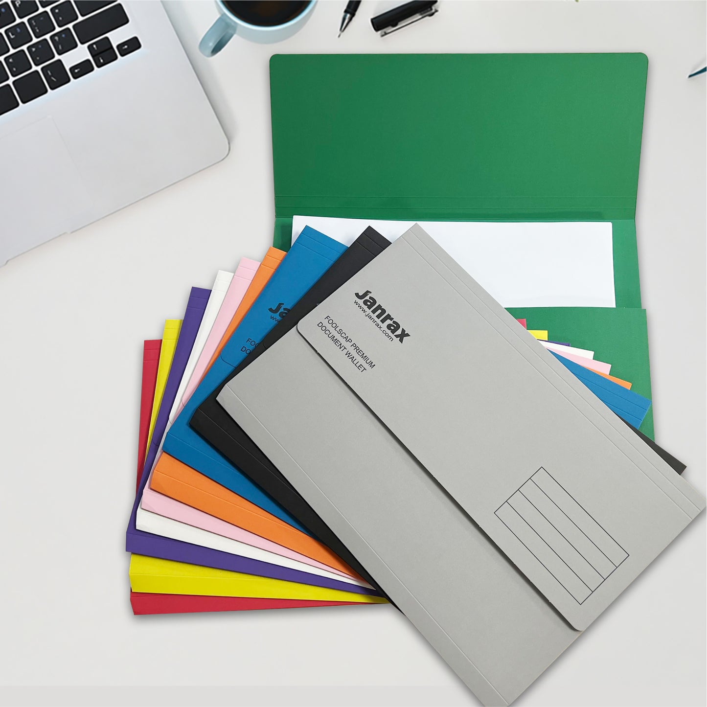 Pack of 100 White Card Premium Foolscap Document Wallets