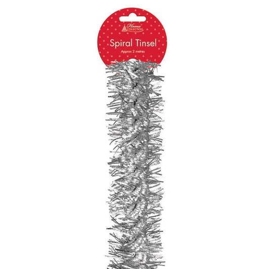 2m Silver Spiral Tinsel - Christmas and Birthday Party Decoration