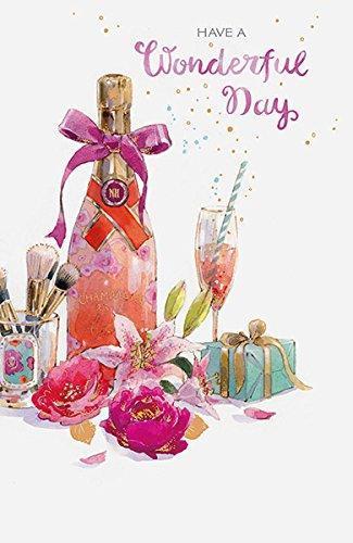 Pink Champagne Birthday Greeting Card Wonderful Day For Her