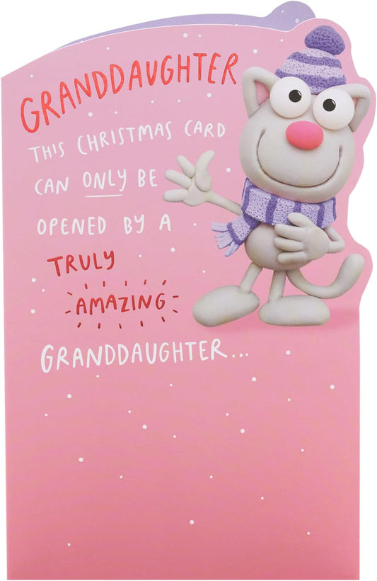 Granddaughter Christmas Card Cartoon Cat Design 