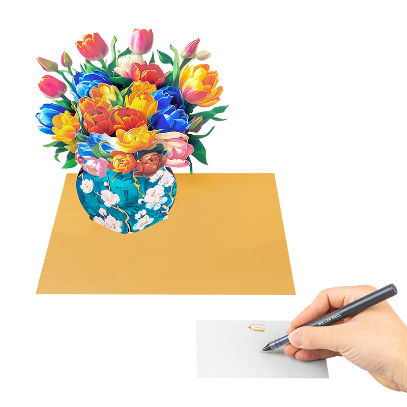 Tulip Harmony 3D Pop Up Vase Greeting Card - Birthday Anniversary Mother's Valentine's Day