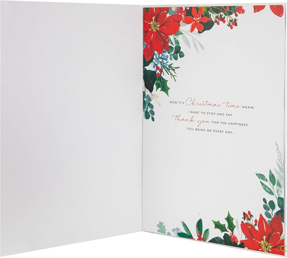 Traditional Illustrated Poinsettia Heart Design One I Love Luxury Boxed Christmas Card