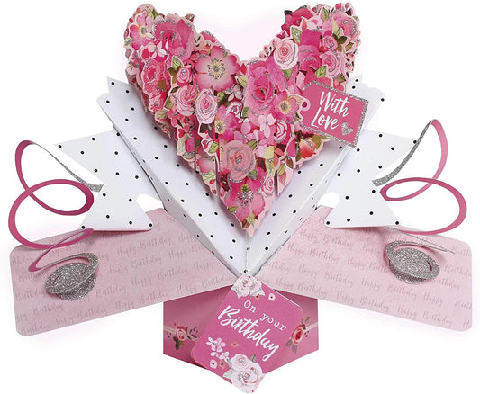 Heart and Flowers Pop Up Birthday Card