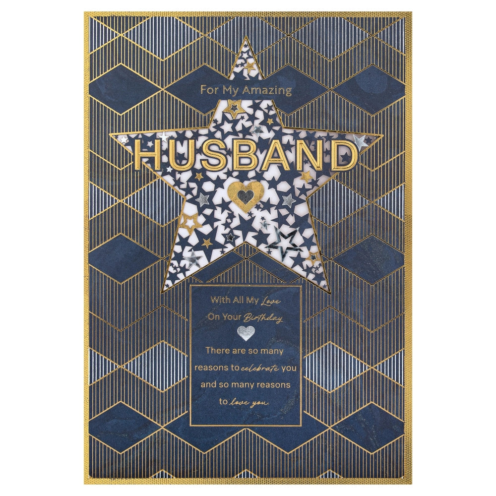 Dark Patterned Design with Star Husband Birthday Card