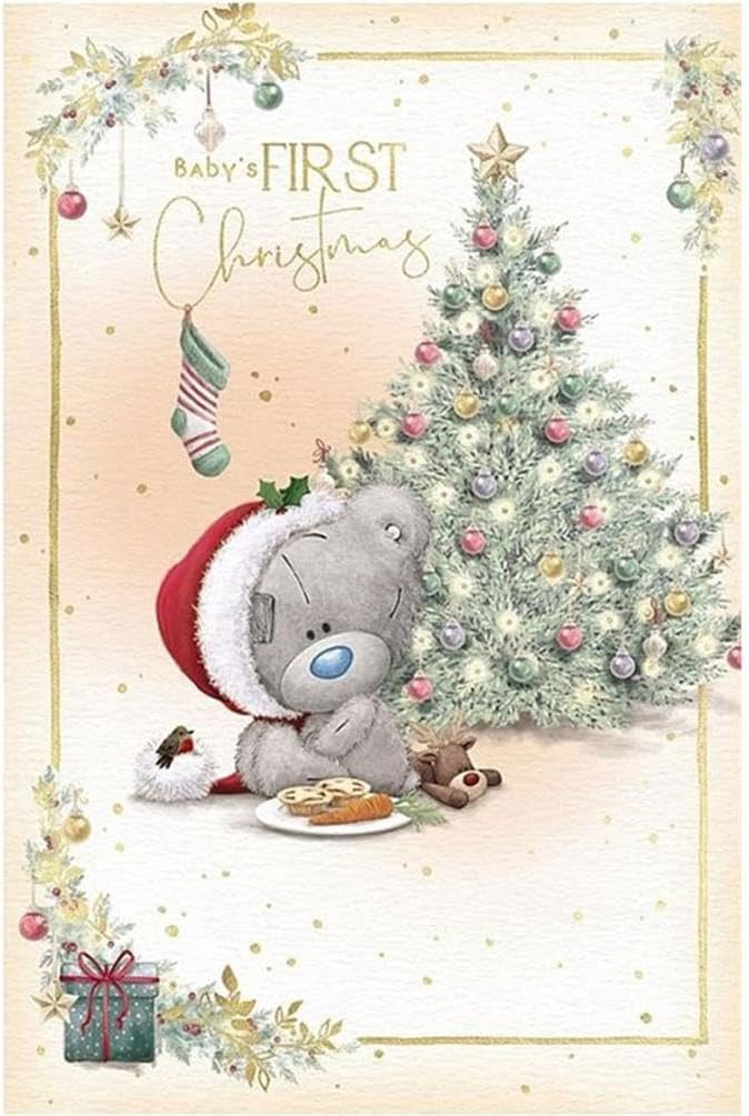 Bear Sat With Carrot And Mince Pies Baby's First Christmas Card