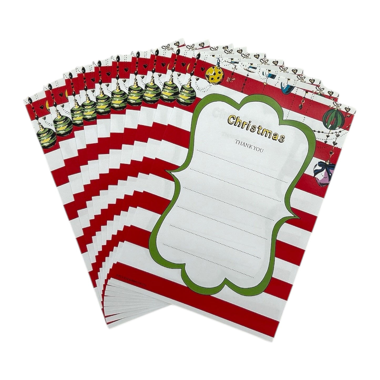 Pack of 20 Christmas Baubles Thank You Sheets With Envelopes