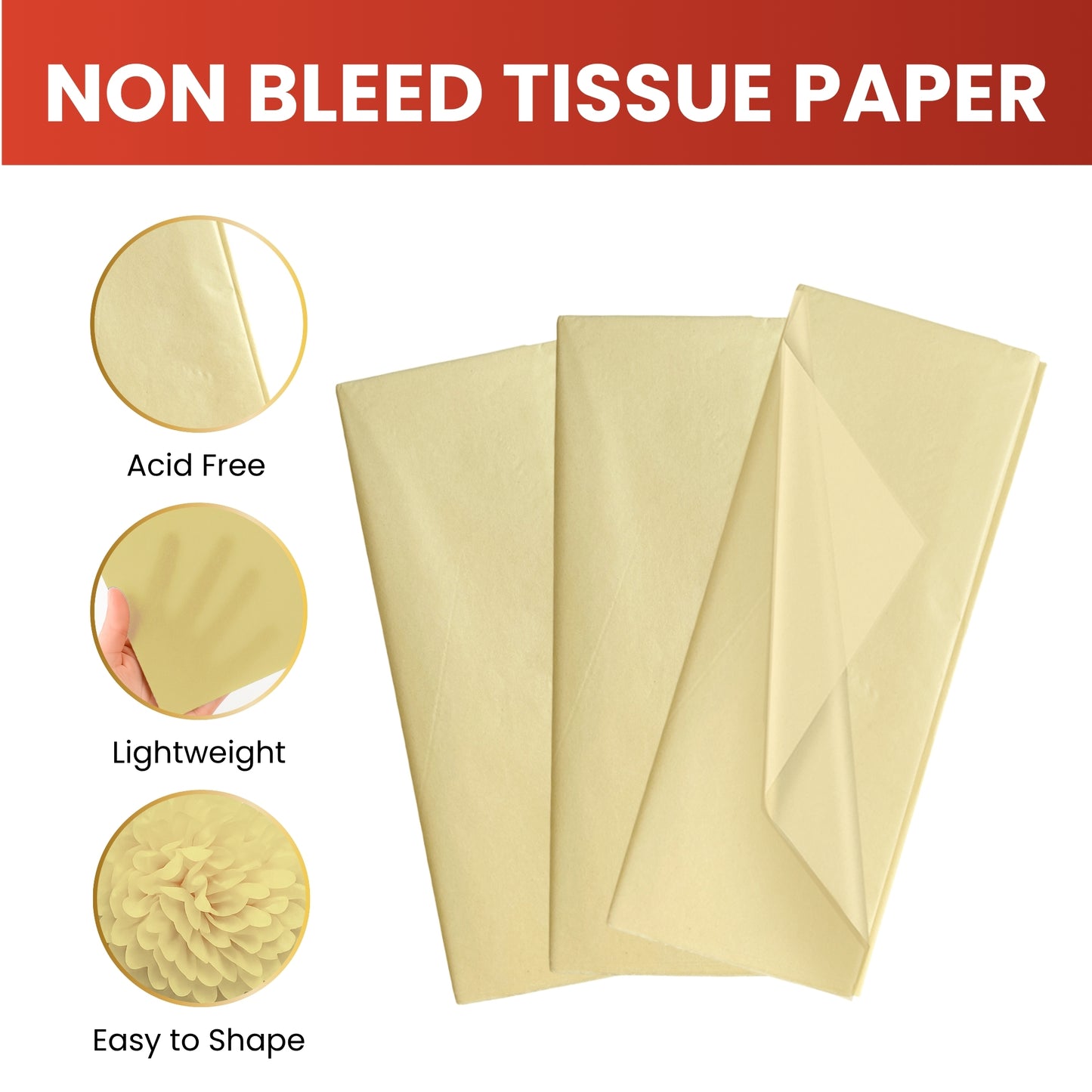 Pack of 10 Ivory Acid Free 50 x 70cm Tissue Paper Sheets