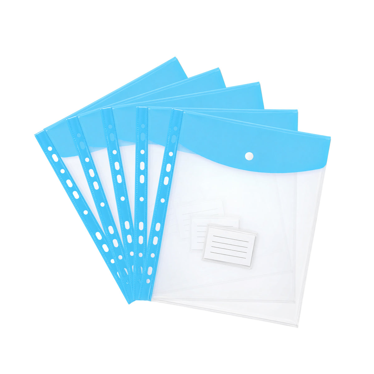 Pack of 5 A4 Pastel Blue Filling Plastic Document Wallets With 11 Holes