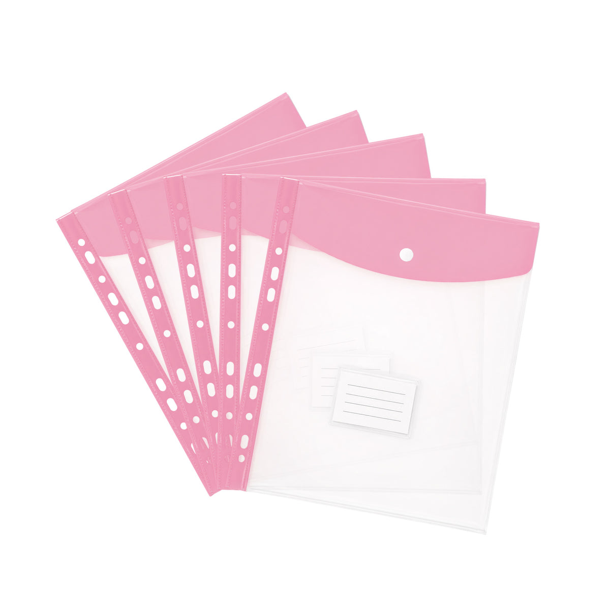 Pack of 5 A4 Pastel Pink Filling Plastic Document Wallets With 11 Holes