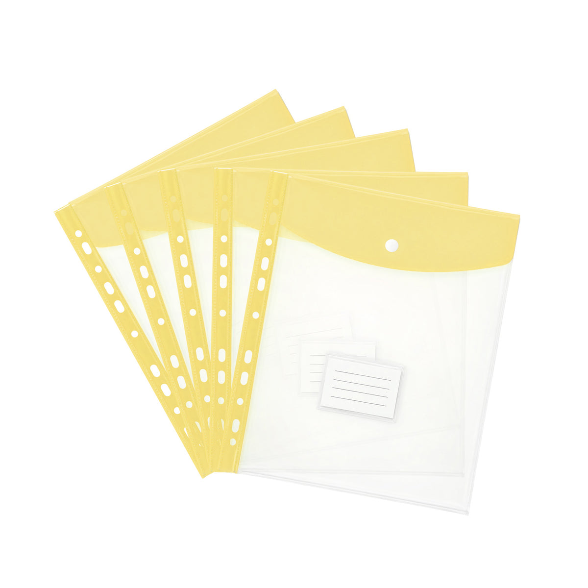 Pack of 5 A4 Pastel Yellow Filling Plastic Document Wallets With 11 Holes