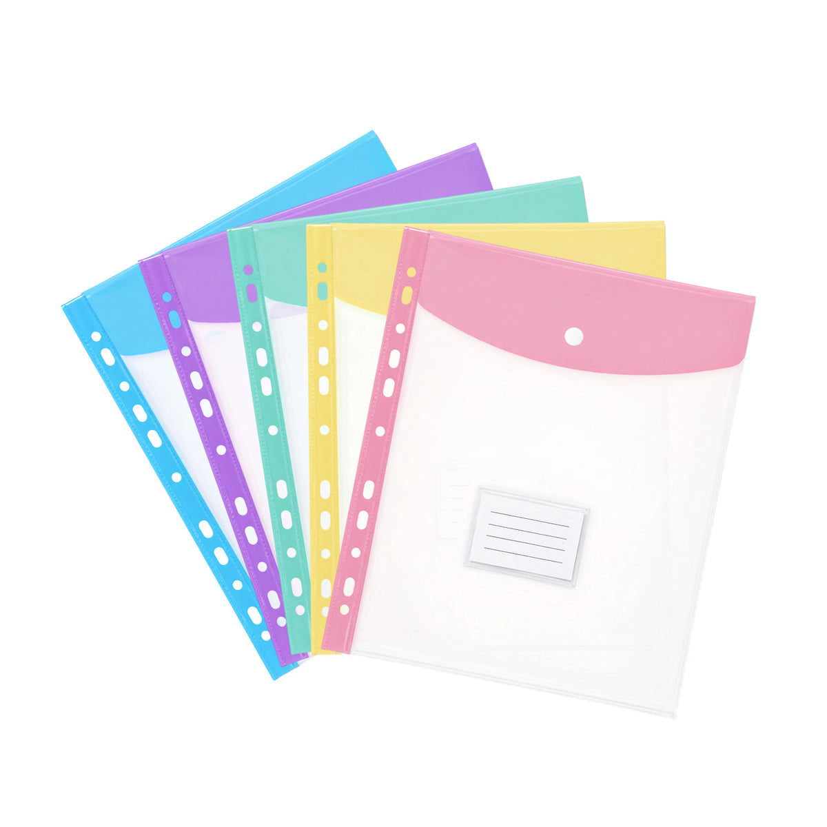 Pack of 5 A4 Assorted Pastel Coloured Filling Plastic Document Wallets With 11 Holes