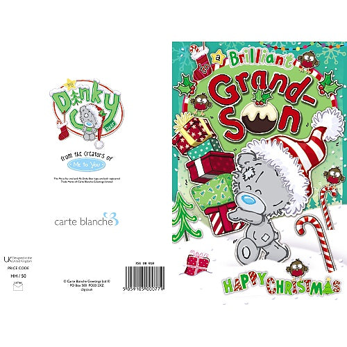 To a Brilliant Grandson Tatty Teddy Carrying Gifts Design Christmas Card
