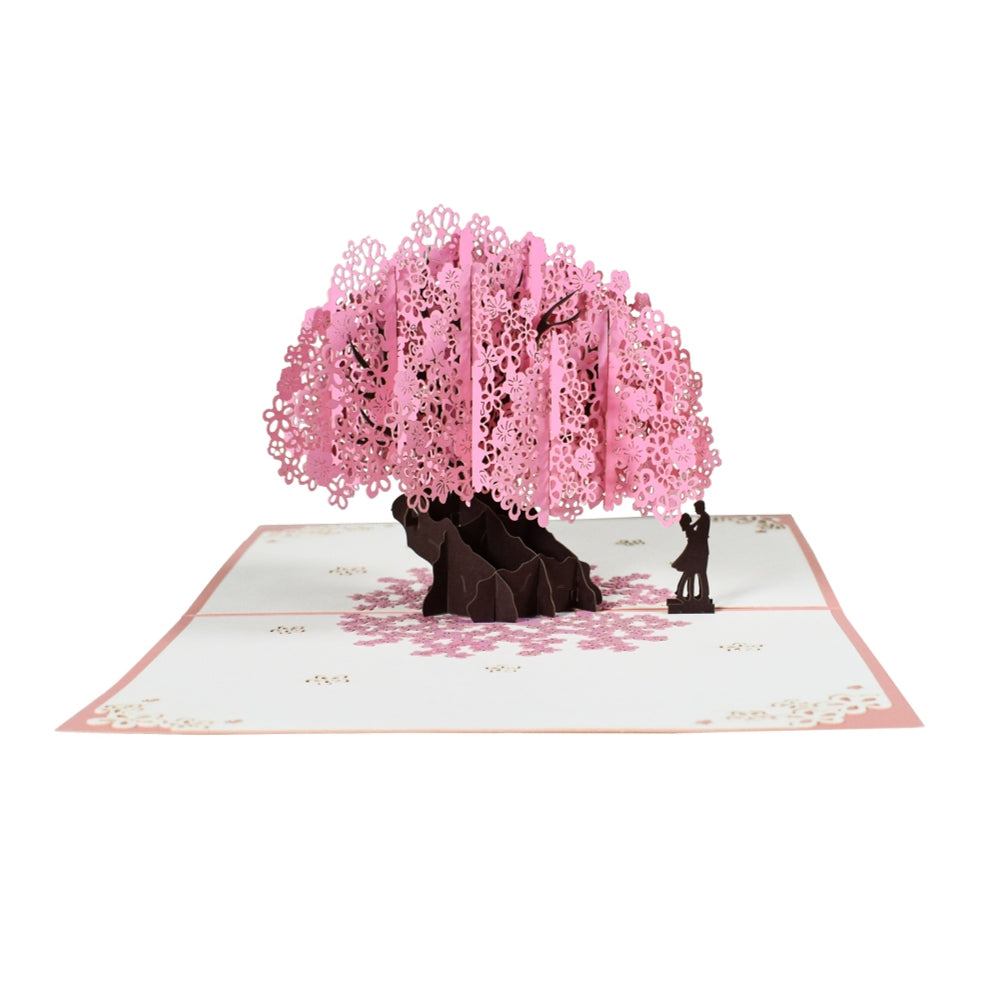 Pink Cherry Blossom Tree With Couple 3D Pop Up Greeting Card