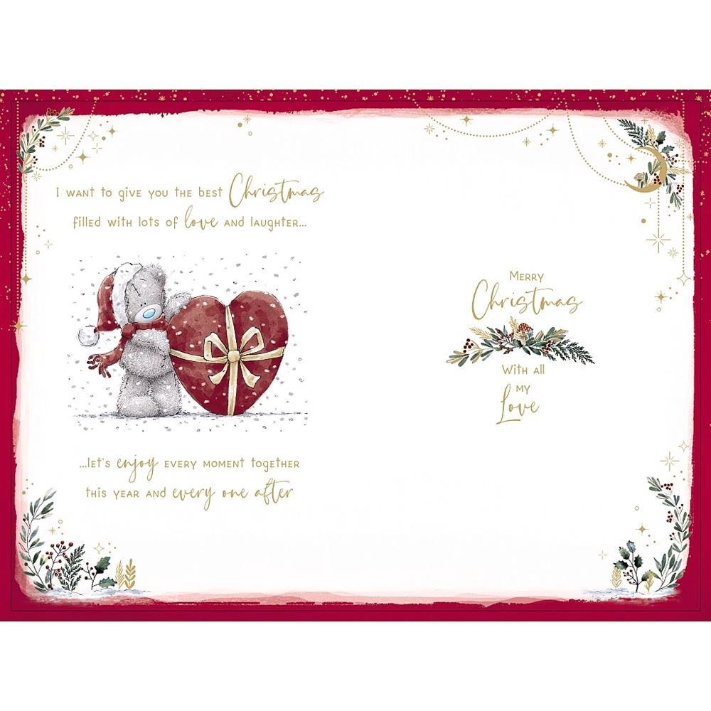 Bear And Heart Shaped Gift Fiancée Luxury Handmade Christmas Card
