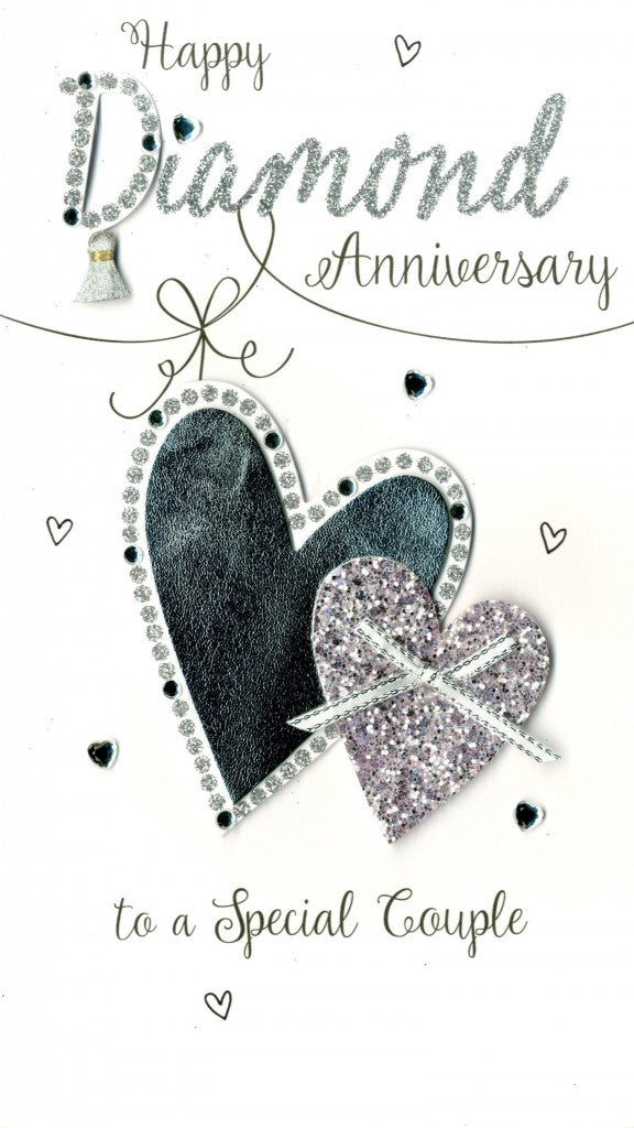 Happy Diamond Anniversary To A Special Couple Handmade Silver Heart Card