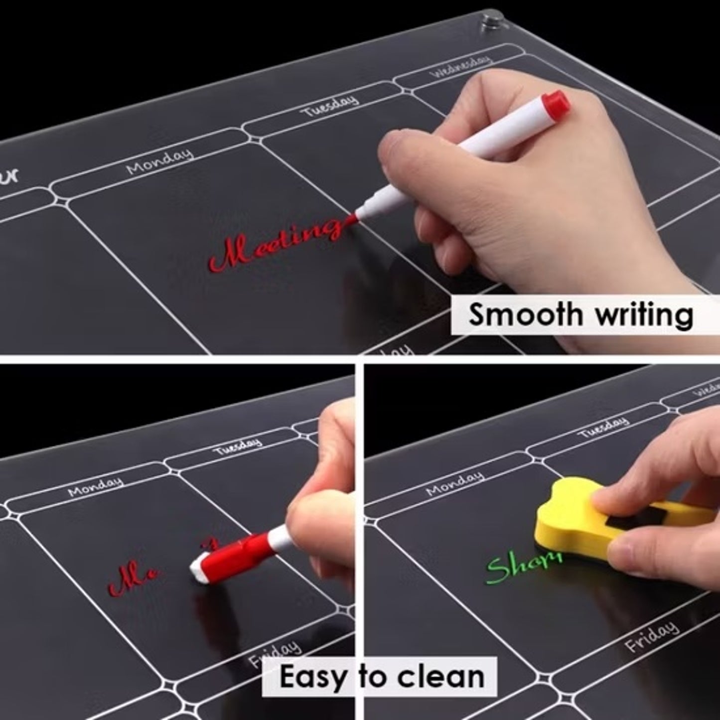 Glass Dry Erase Magnet Whiteboard Weekly Planner for Refrigerator 40×30×0.3 cm