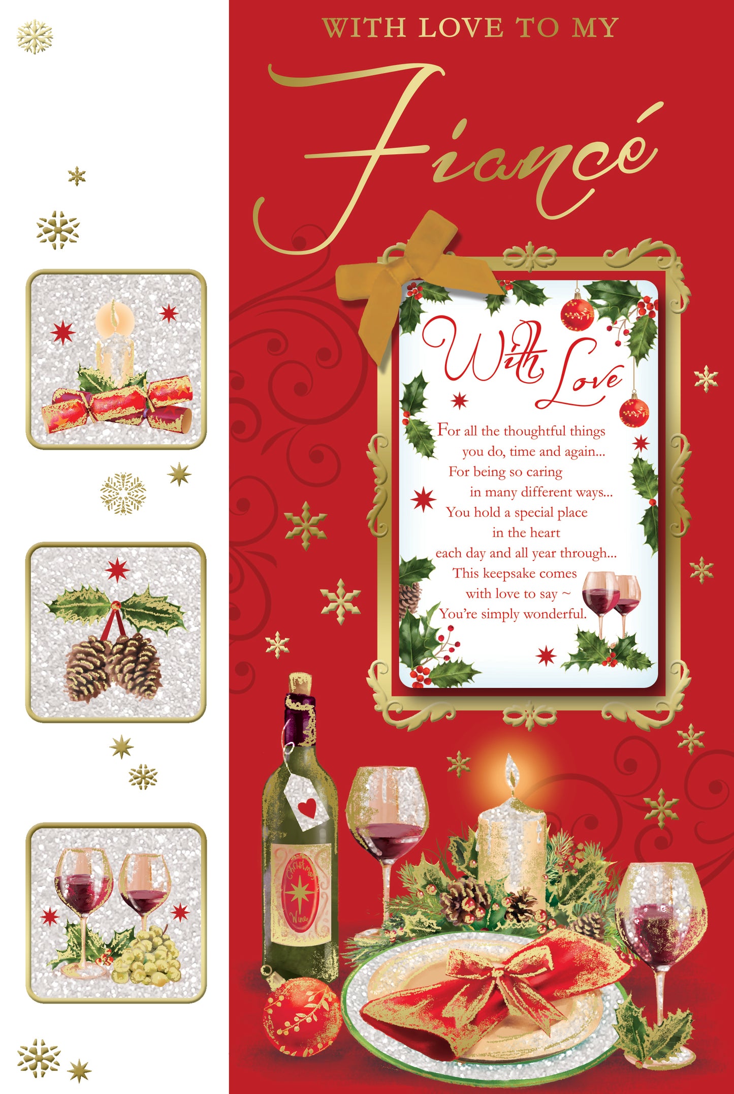 With Love to My Fiance Champagne Bottle Design Christmas Card