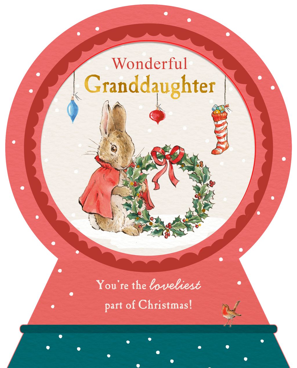 Peter Rabbit Snow Globe Design Wonderful Granddaughter Christmas Card