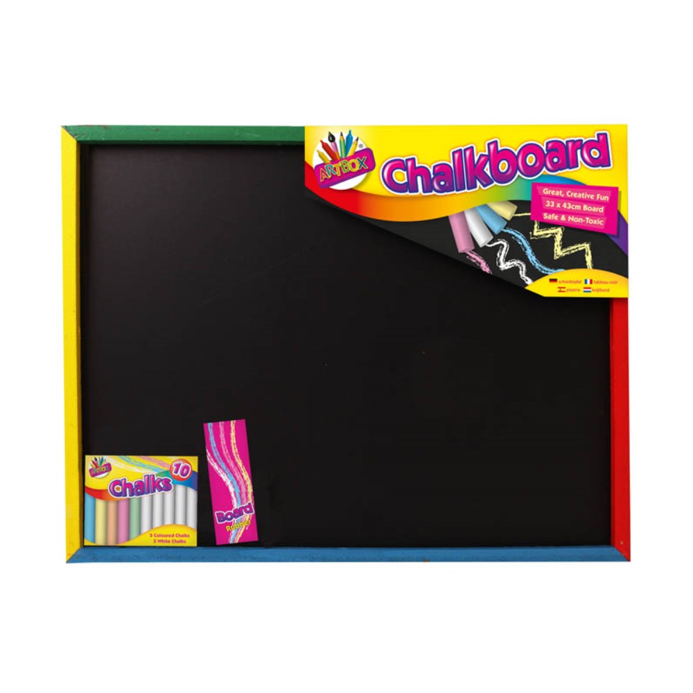 Artbox Large Chalk Board 33 x 43cm with Chalks and Rubber, Black Blackboard for Kids, Drawing, Writing, School, Home and Creative Activities