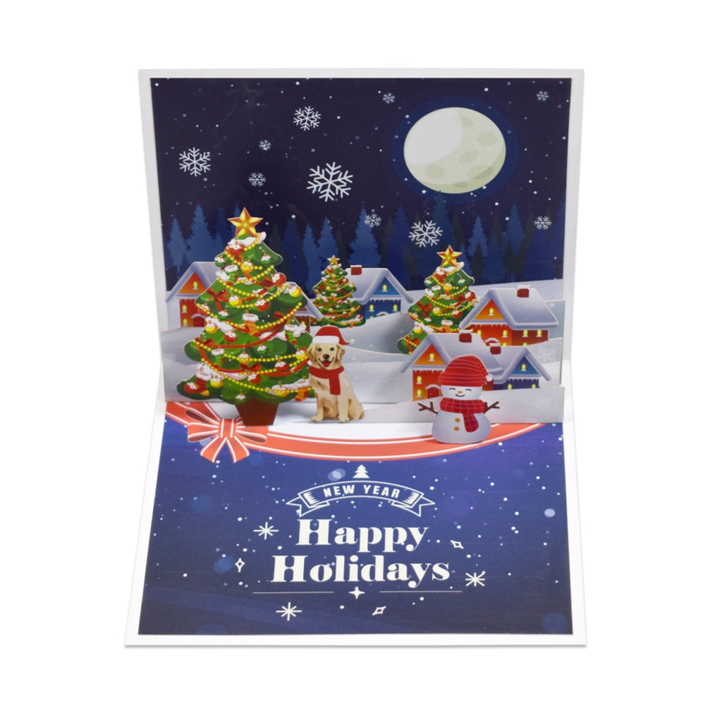 Snowy Night Scene Happy Holidays & New Year 3D Pop Up Christmas Card