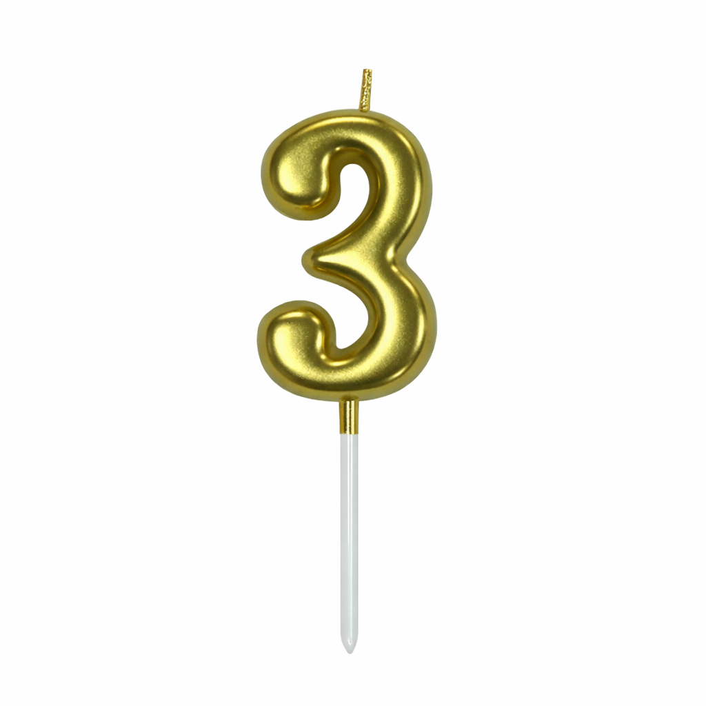 3 Number Gold Candle For Birthday Party - Cake Topper for Kids & Adults