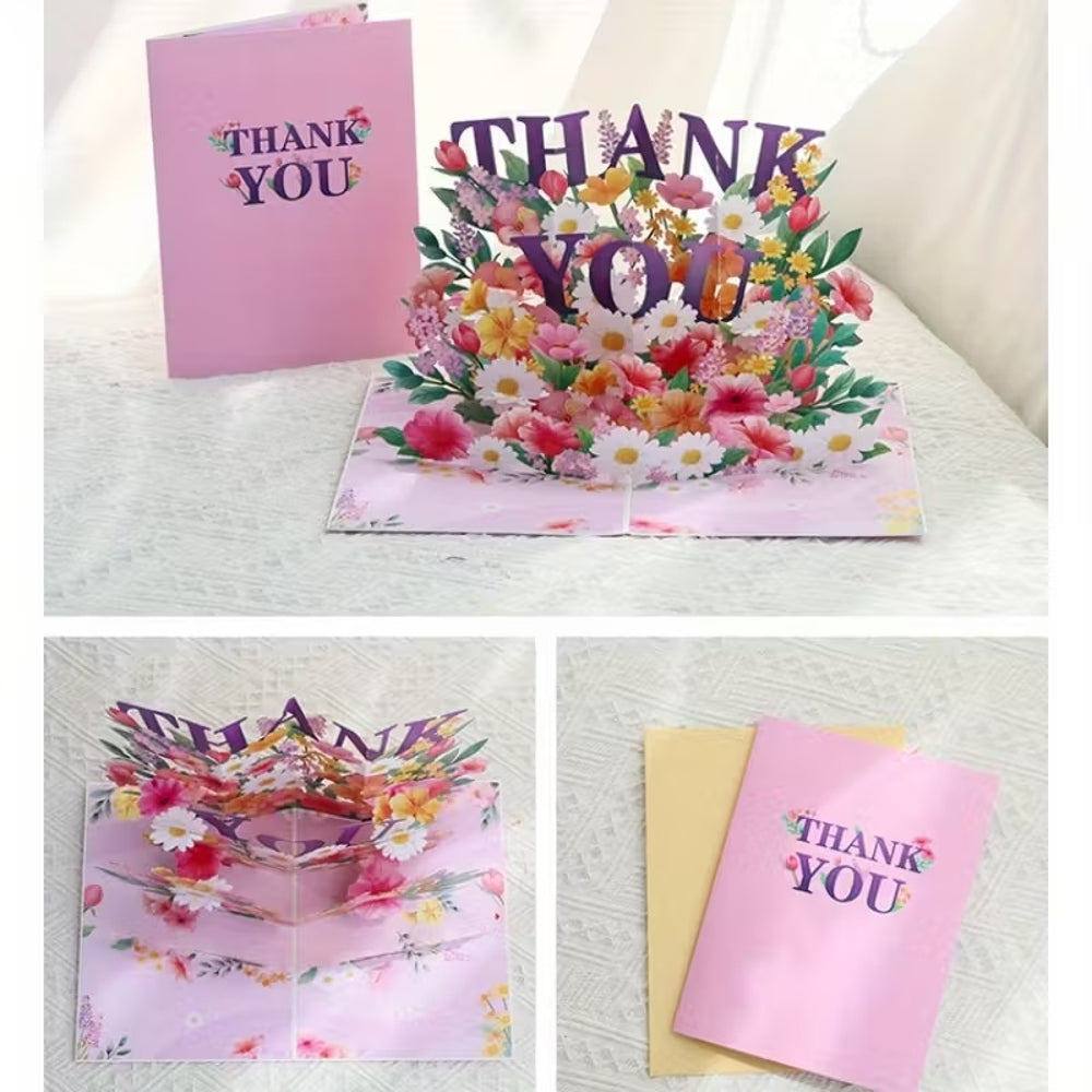 Pink & Purple Grateful Blooms 3D Pop Up Thank You Card