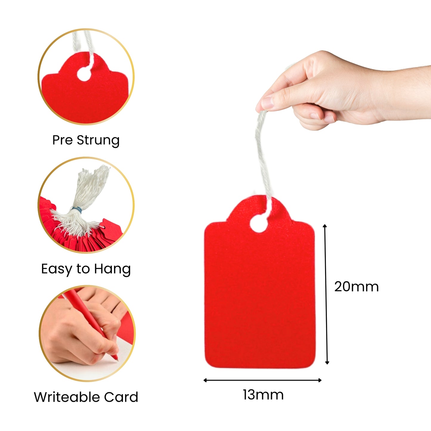 Pack of 1200 Small Red Strung Tags 13 x 20mm