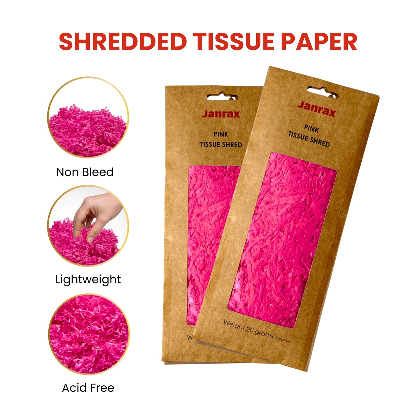 12 Packs of Pink Tissue Shred 20g - Total 240g