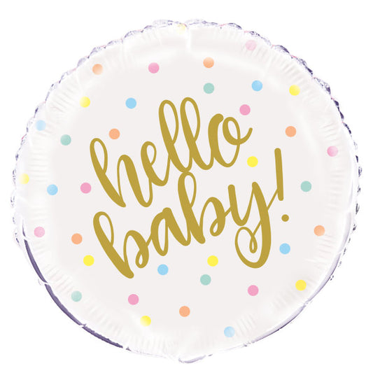 "Hello Baby" Gold Baby Shower Round Foil Balloon 18"