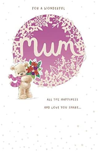 Teddy Bear Holding Bouquet Design Mum Christmas Card 