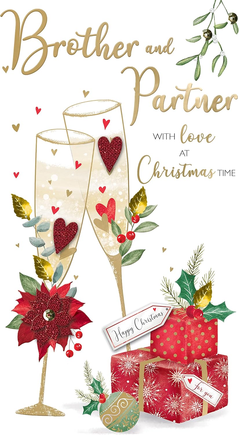 Hand-Finished Embellished Brother & Partner Christmas Card