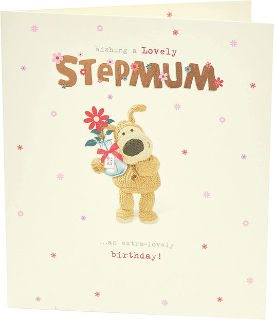 Cute Design Of Boofle With Vase And Flower Step Mum Birthday Card