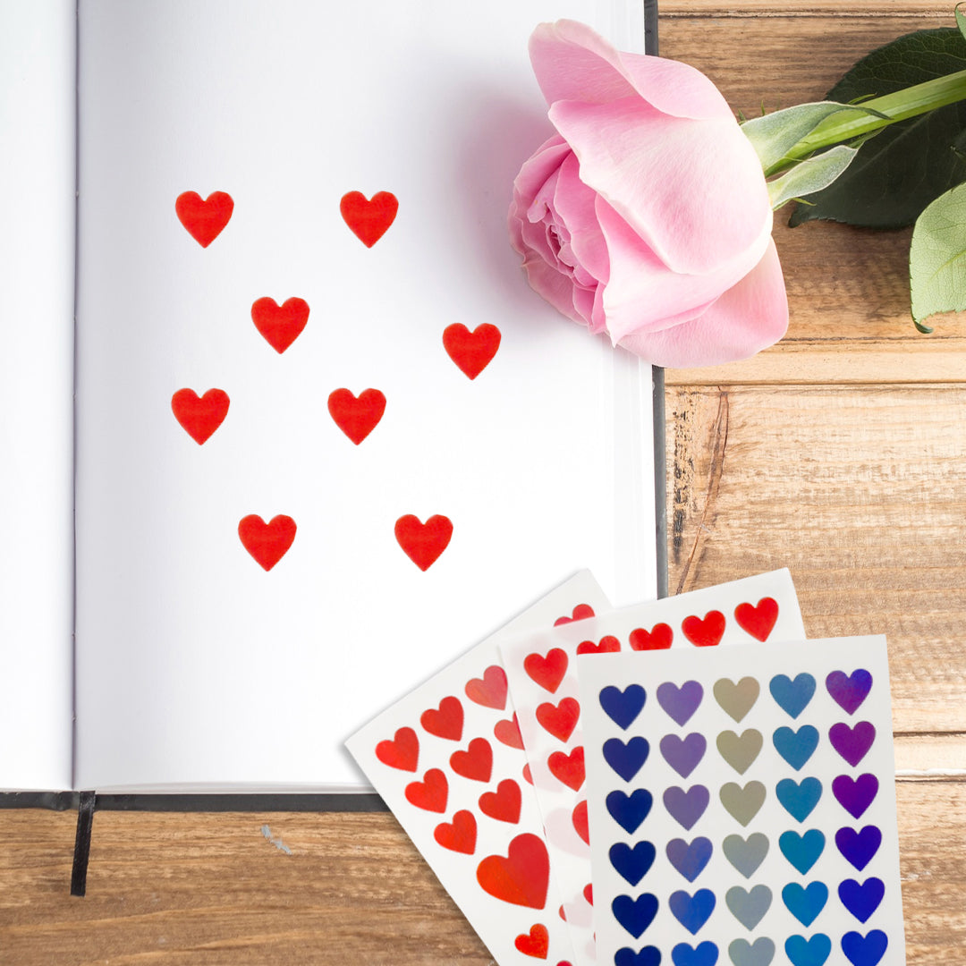 Pack of 420 Assorted Fashion Coloured Holographic Hearts Self-Adhesive Labels