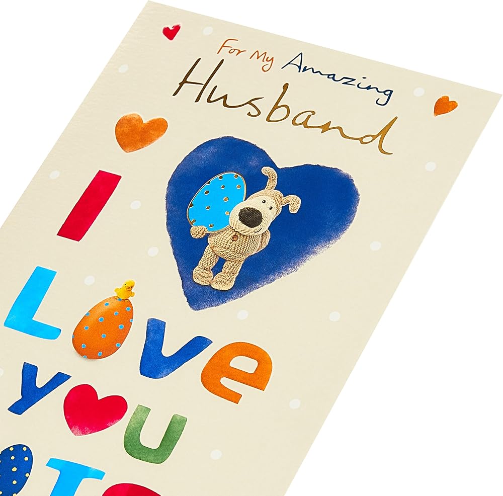 Boofle In Heart Holding Egg Husband Easter Card