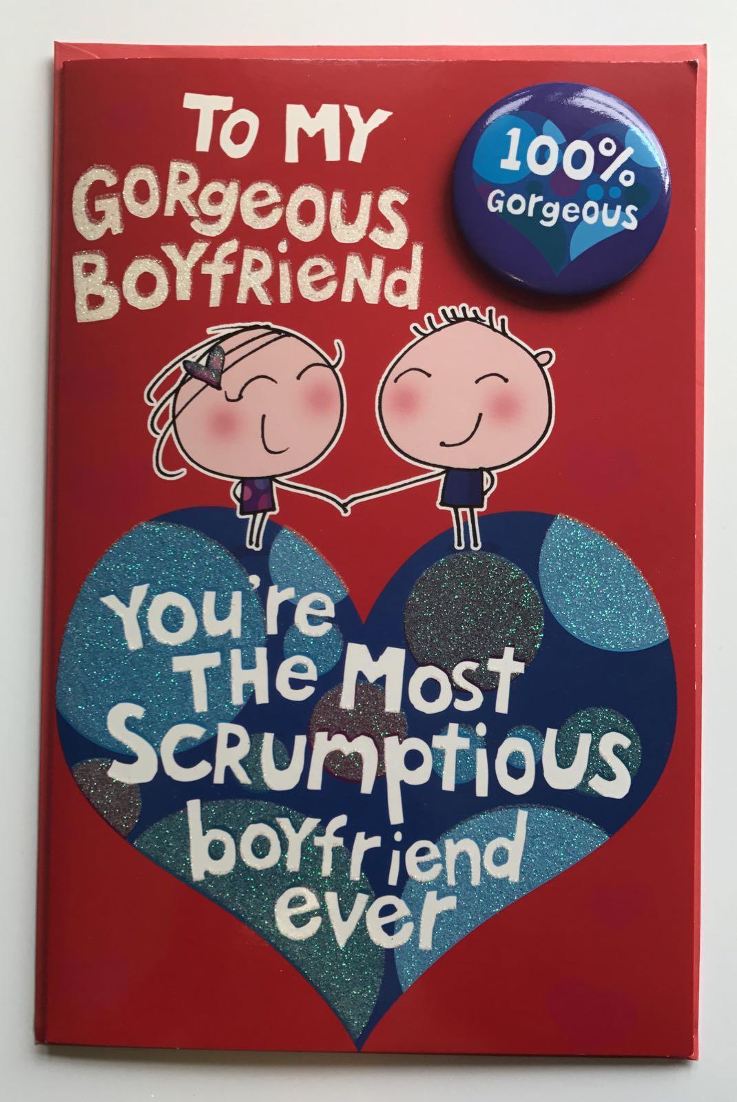 To My Gorgeous Boyfriend Valentine's Day Card With Badge 100% Gorgeous