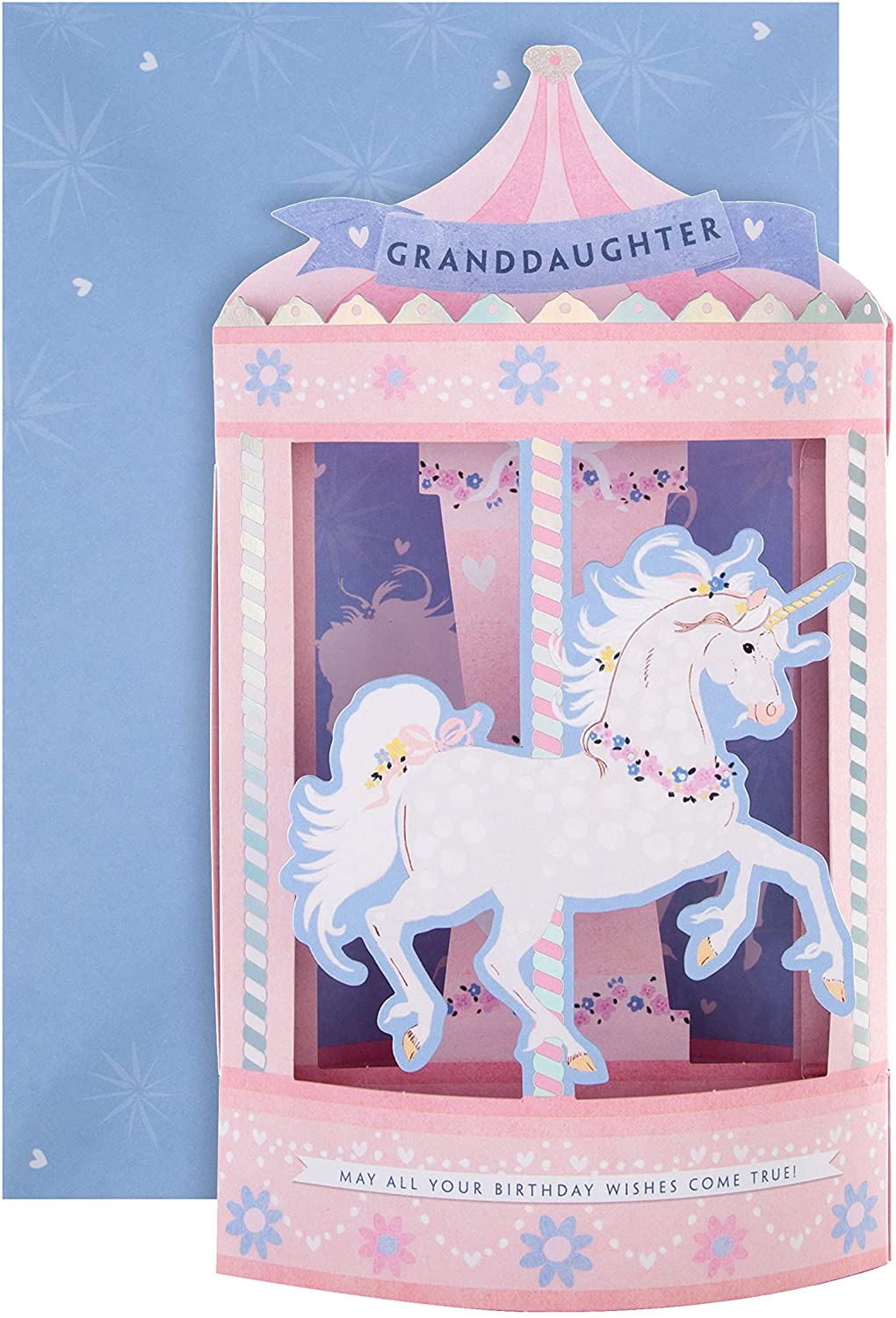 Cute Unicorn Carousel Design 3D Birthday Card for Granddaughter