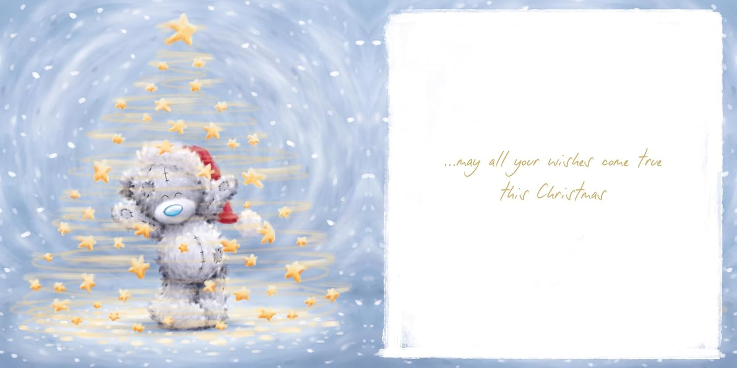 Bear Surrounded By Stars In Tree Shape Open Christmas Card