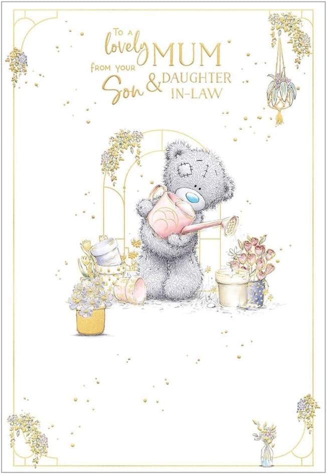 A Lovely Mum Bear Watering Flowers Design Mother's Day Card From Son & Daughter In Law