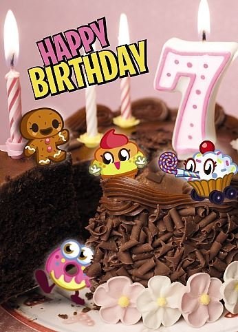 Moshi Monsters 7th Birthday 3D Holographic Greetings Card Pink Seventh Birthday Girl