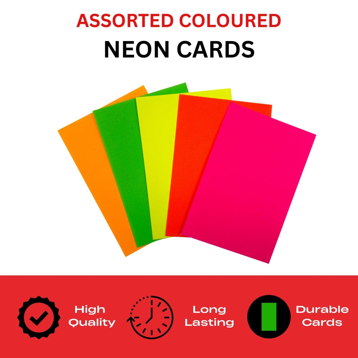 Pack of 400 Assorted Coloured Neon Fluorescent Rectangle Shape 150 x 100mm