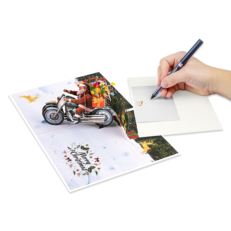 Santa on Wheels 3D Christmas Motorcycle Pop Up Card